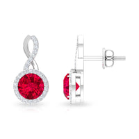 Infinity drop halo earrings by Rosec Jewels featuring 1.50 CT diamonds and created ruby accents.