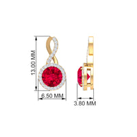 Rosec Jewels infinity drop halo earrings with 1.50 CT diamonds and created ruby, featuring elegant design and sparkling gemstones.