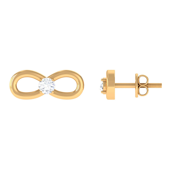Rosec Jewels infinity stud earrings for women with sparkling moissanite stones, elegant jewelry accessory.