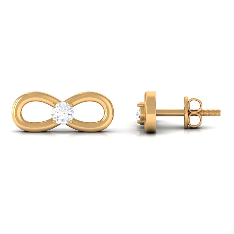 Rosec Jewels infinity stud earrings for women featuring sparkling moissanite gemstones, elegant and timeless jewelry accessory.