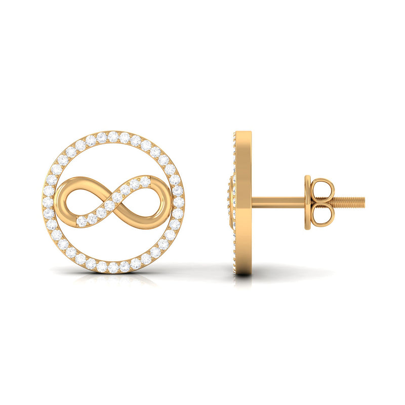 Rosec Jewels 1/4 CT open circle and infinity diamond stud earrings featuring sparkling diamond accents on sterling silver.