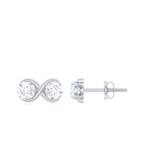 Rosec Jewels 1.25 CT certified moissanite infinity stud earrings with sparkling gemstone details on a white background.