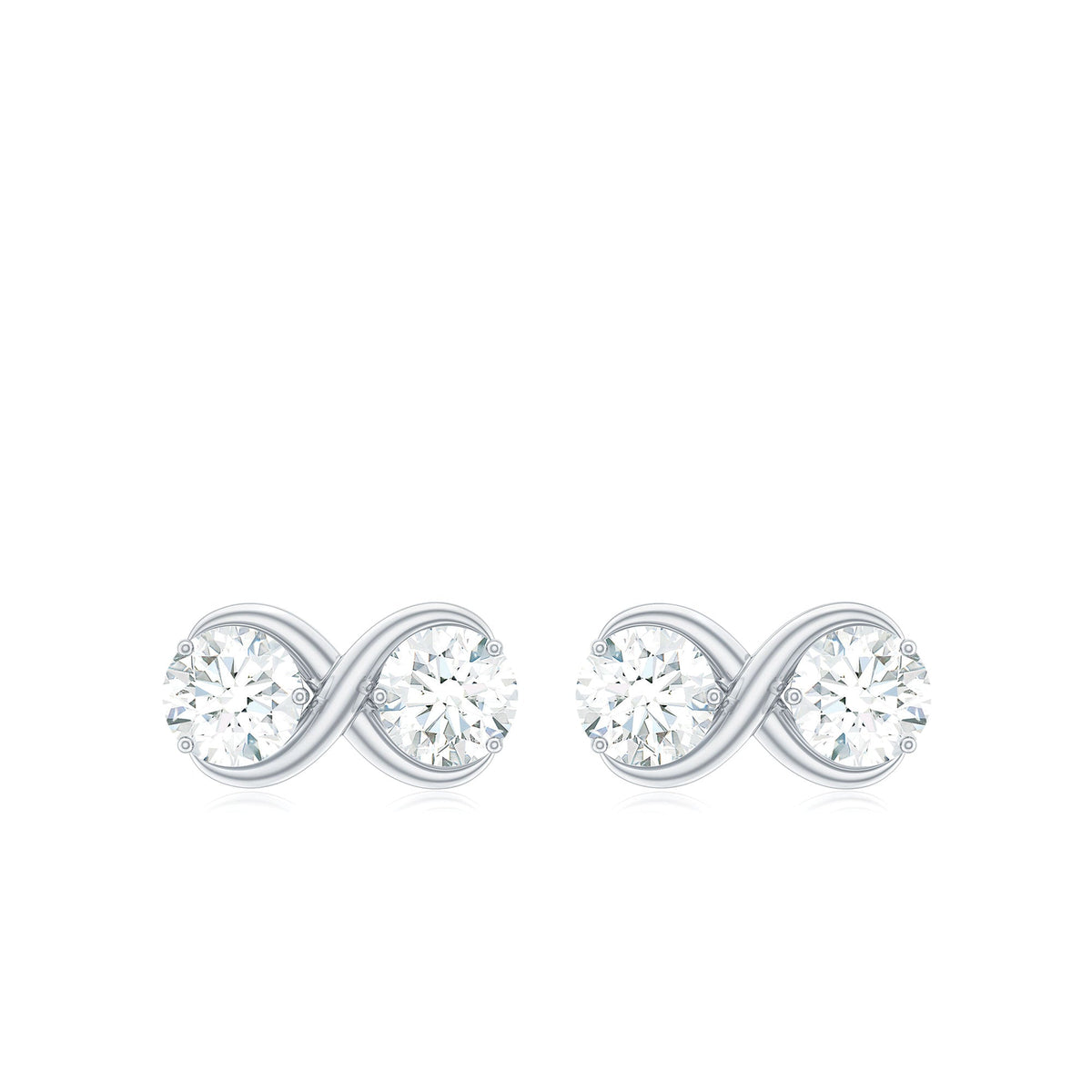 Rosec Jewels 1.25 CT certified moissanite infinity stud earrings, showcasing sparkling silver jewelry with intricate design details.