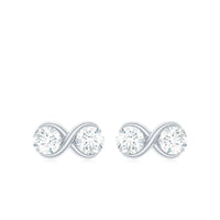 Rosec Jewels 1.25 CT certified moissanite infinity stud earrings, showcasing sparkling silver jewelry with intricate design details.