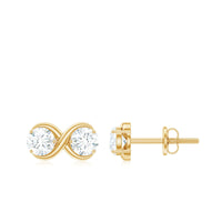 Rosec Jewels 1.25 CT certified moissanite infinity stud earrings shining with sparkling gemstones on a silver setting.