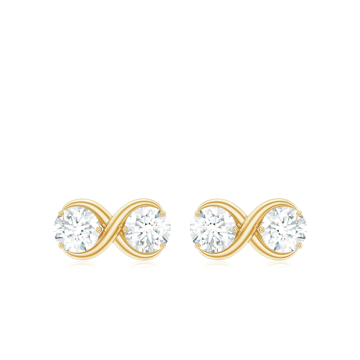 Certified 1.25 CT Moissanite infinity stud earrings by Rosec Jewels featuring sparkling moissanite stones and a sleek infinity design