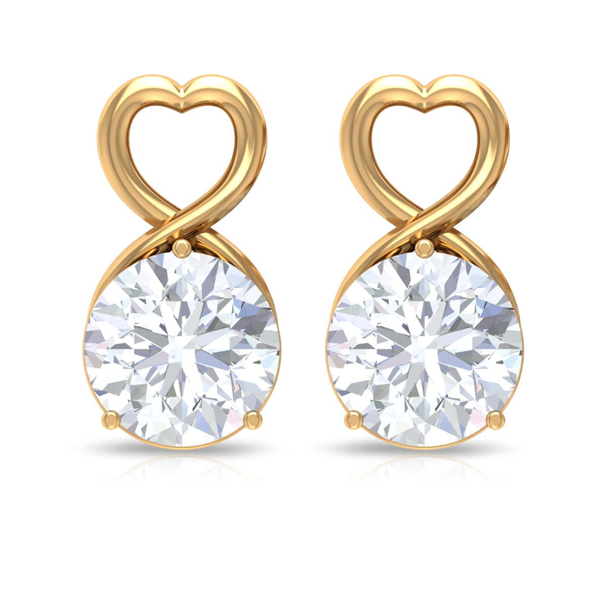 2 CT Round Shape Solitaire Moissanite Heart Stud Earrings