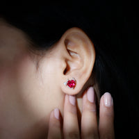Certified 4 Carat Lab Grown Ruby Devil Heart Stud Earrings