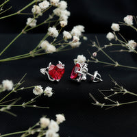 Certified 4 Carat Lab Grown Ruby Devil Heart Stud Earrings