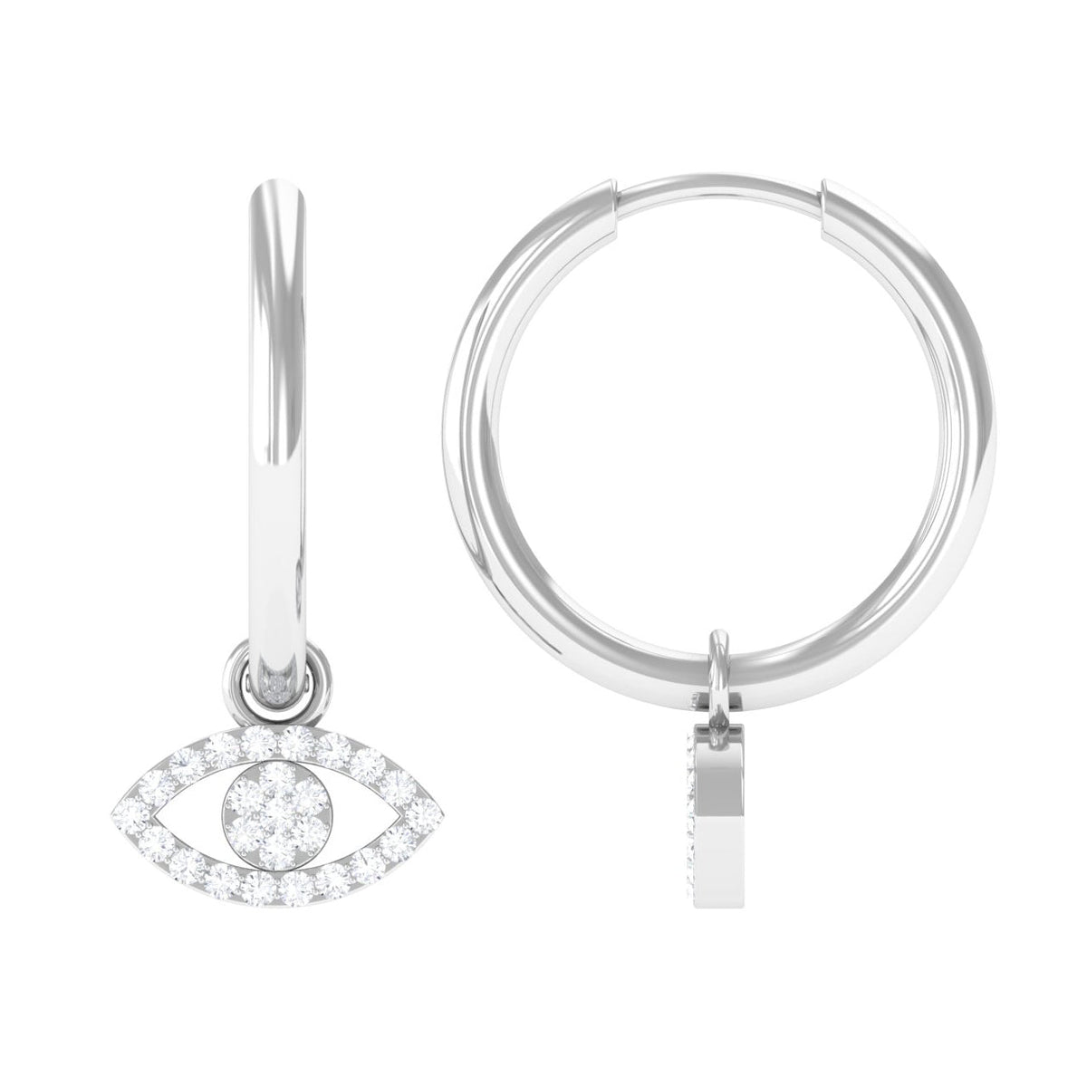 Natural diamond evil eye drop hoop earrings by Rosec Jewels, featuring sparkling diamonds and elegant hoop design.