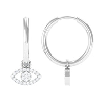 Natural diamond evil eye drop hoop earrings by Rosec Jewels, featuring sparkling diamonds and elegant hoop design.