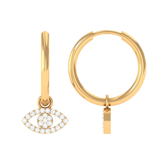 Natural diamond evil eye drop hoop earrings from Rosec Jewels, featuring sparkling diamonds and intricate design.
