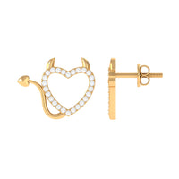 Round diamond devil heart earrings by Rosec Jewels featuring sparkling diamonds and a unique heart-shaped design.