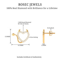 Round diamond devil heart earrings by Rosec Jewels featuring sparkling diamonds on a stylish earring design.