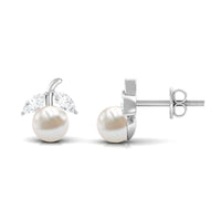 Freshwater pearl and diamond fruit stud earrings by Rosec Jewels, featuring 5 mm pearls with sparkling diamond accents.