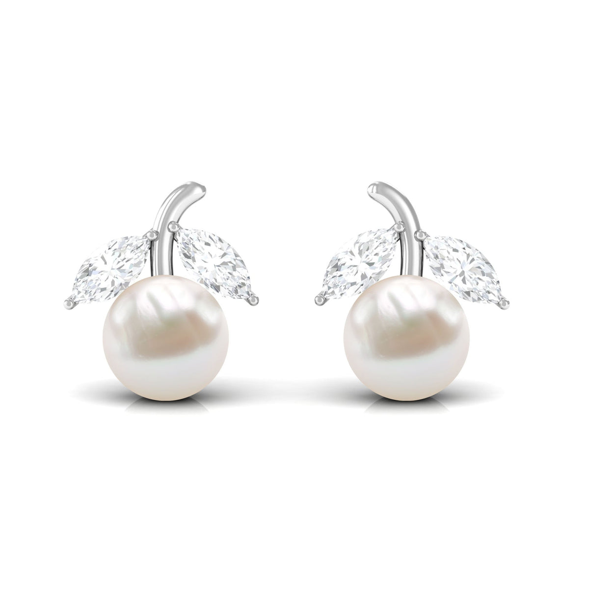 Freshwater pearl and diamond fruit-shaped stud earrings by Rosec Jewels, featuring elegant 5 mm design.