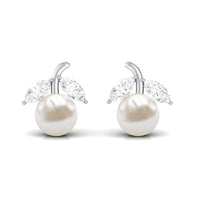 Freshwater pearl and diamond fruit-shaped stud earrings by Rosec Jewels, featuring elegant 5 mm design.