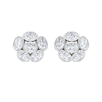 Oval Shaped Diamond Cluster Stud Earrings