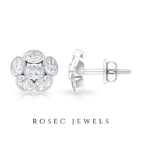 Oval Shaped Diamond Cluster Stud Earrings
