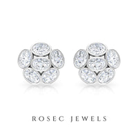 Oval Shaped Diamond Cluster Stud Earrings