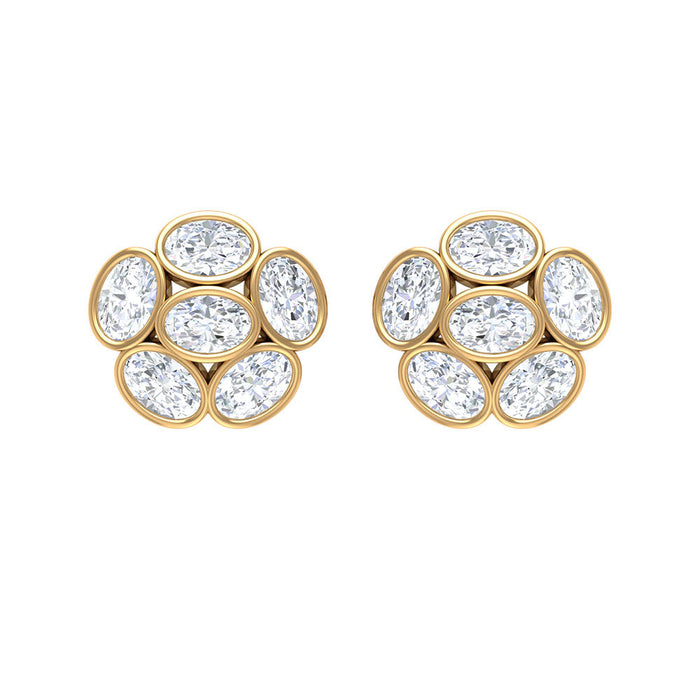 Oval-shaped diamond cluster stud earrings by Rosec Jewels featuring sparkling diamond accents in a classic design.