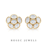 Oval Shaped Diamond Cluster Stud Earrings