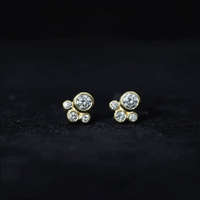 Bezel Set Real Diamond Cluster Stud Earrings with Screw Back