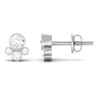 Bezel Set Real Diamond Cluster Stud Earrings with Screw Back