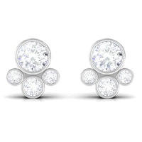 Bezel Set Real Diamond Cluster Stud Earrings with Screw Back