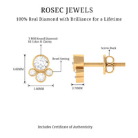 Bezel Set Real Diamond Cluster Stud Earrings with Screw Back