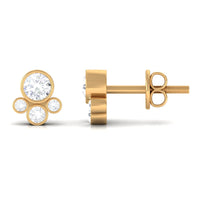 Bezel Set Real Diamond Cluster Stud Earrings with Screw Back
