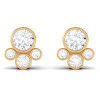 Bezel Set Real Diamond Cluster Stud Earrings with Screw Back