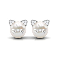 Rosec Jewels freshwater pearl and diamond kitten stud earrings, 15 CT, featuring elegant pearl and diamond accents on sterling silver earrings.