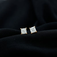 Natural Princess Cut Diamond Stud Earrings with Certificate