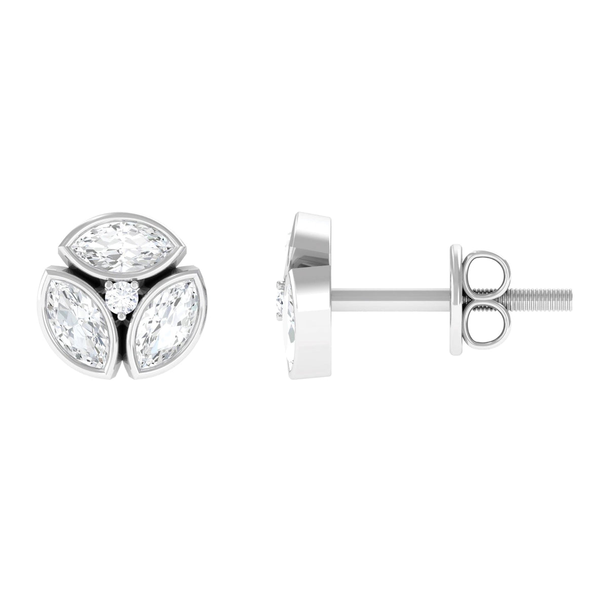 Bezel Set Natural Diamond Cluster Stud Earrings
