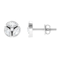 Bezel Set Natural Diamond Cluster Stud Earrings