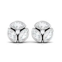 Bezel Set Natural Diamond Cluster Stud Earrings