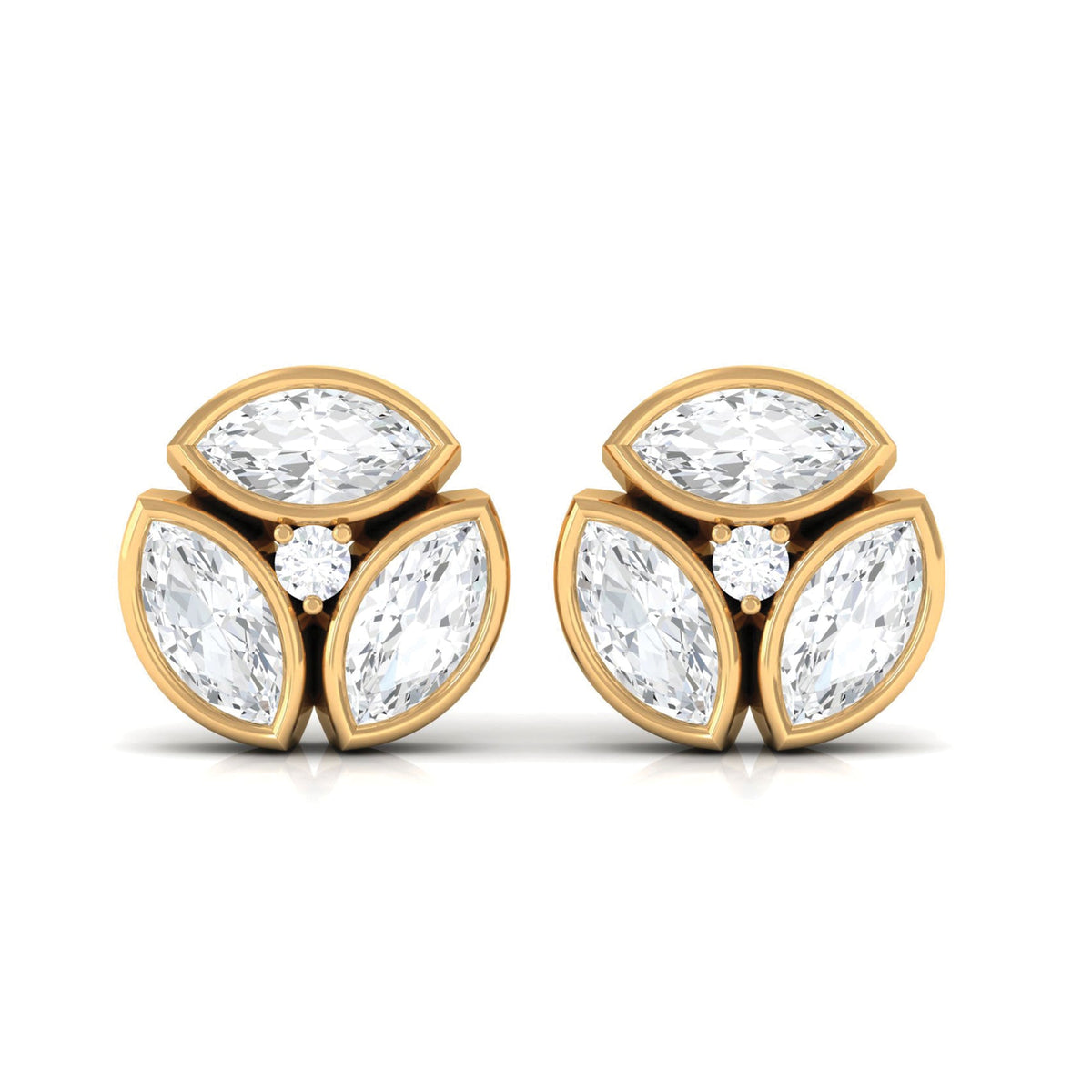 Bezel Set Natural Diamond Cluster Stud Earrings