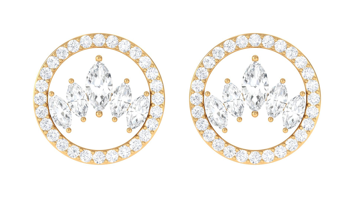 Natural Diamond Big Stud Earrings with Screw Back