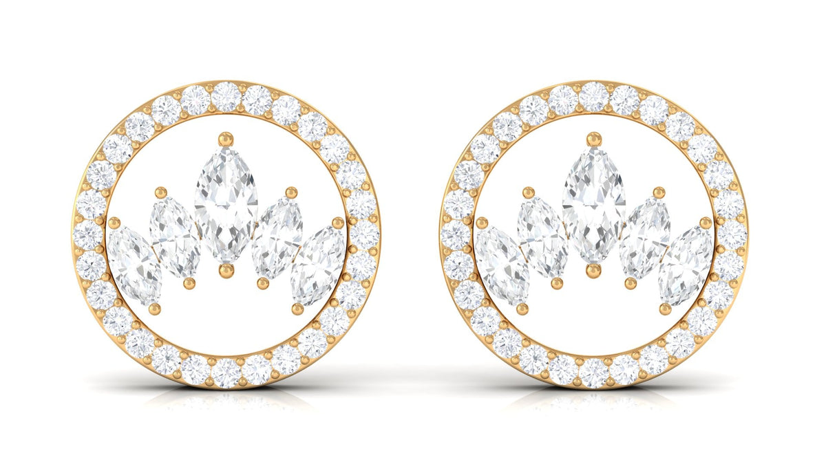 Natural Diamond Big Stud Earrings with Screw Back