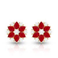 Pear Cut Ruby and Diamond Vintage Flower Earrings