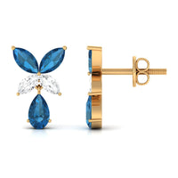 London Blue Topaz and Diamond Flower Drop Earrings