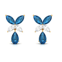 London Blue Topaz and Diamond Flower Drop Earrings