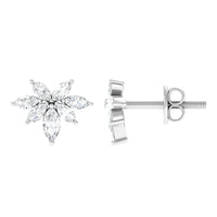 Marquise Cut Real Diamond Cluster Flower Stud Earrings