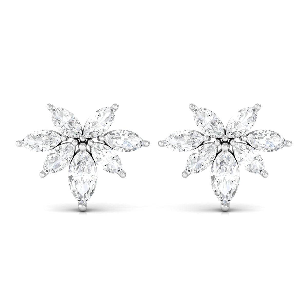 Marquise Cut Real Diamond Cluster Flower Stud Earrings