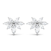 Marquise Cut Real Diamond Cluster Flower Stud Earrings