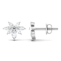 Marquise Cut Real Diamond Cluster Flower Stud Earrings