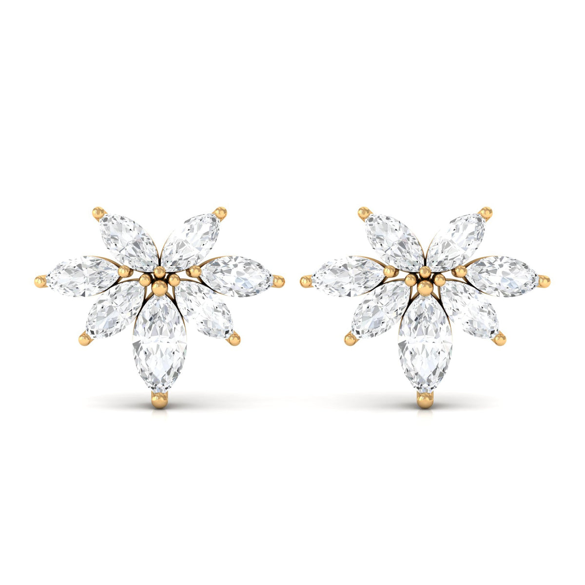 Marquise Cut Real Diamond Cluster Flower Stud Earrings
