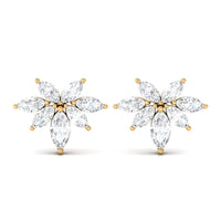 Marquise Cut Real Diamond Cluster Flower Stud Earrings