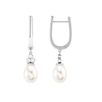 Cultured Freshwater Pearl Diamond Dangle Drop Earrings